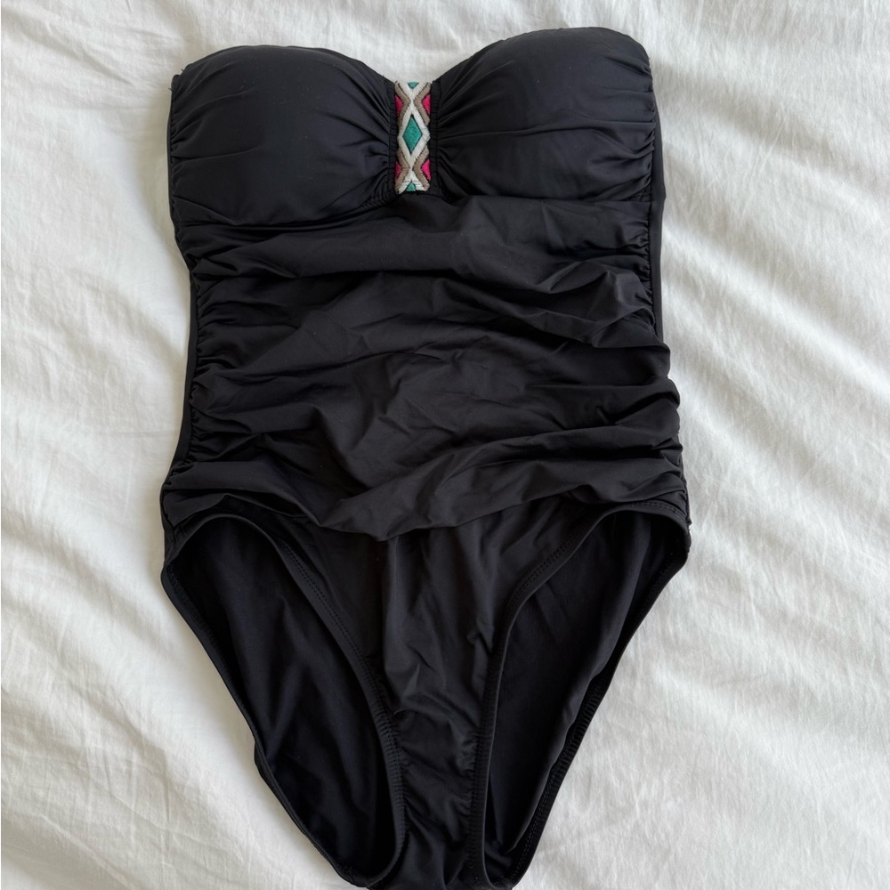 La Blanca Black One Piece Swimsuit with Sweetheart Neckline